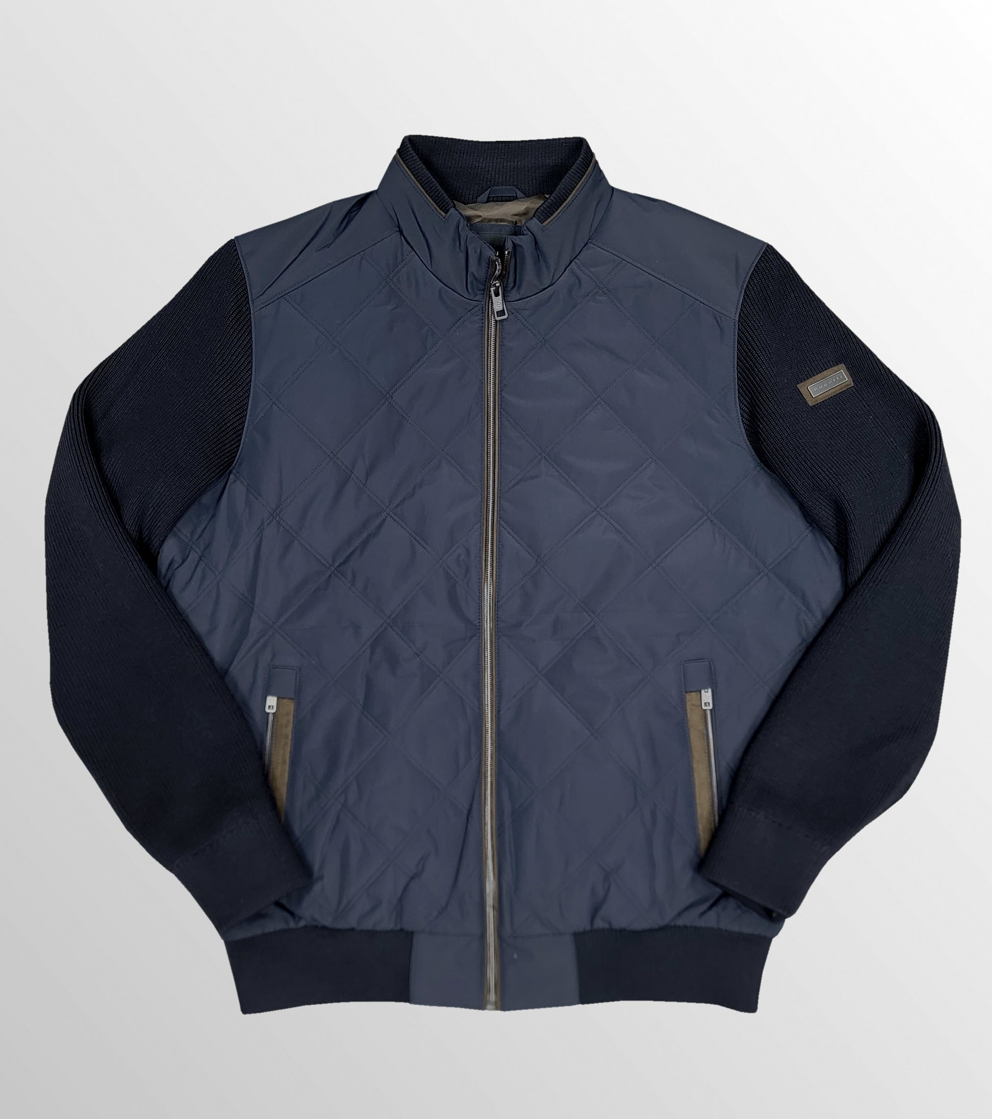 Diagonal Quilted Hybrid Jacket in Navy