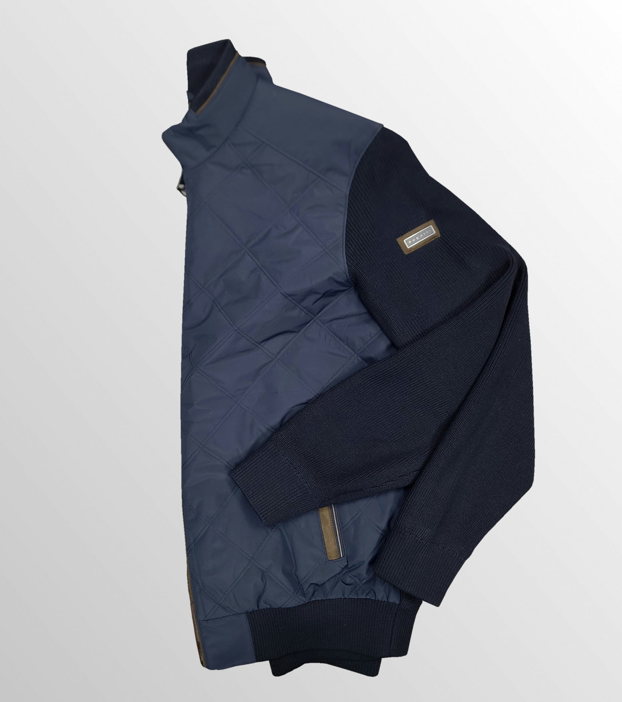 Diagonal Quilted Hybrid Jacket in Navy