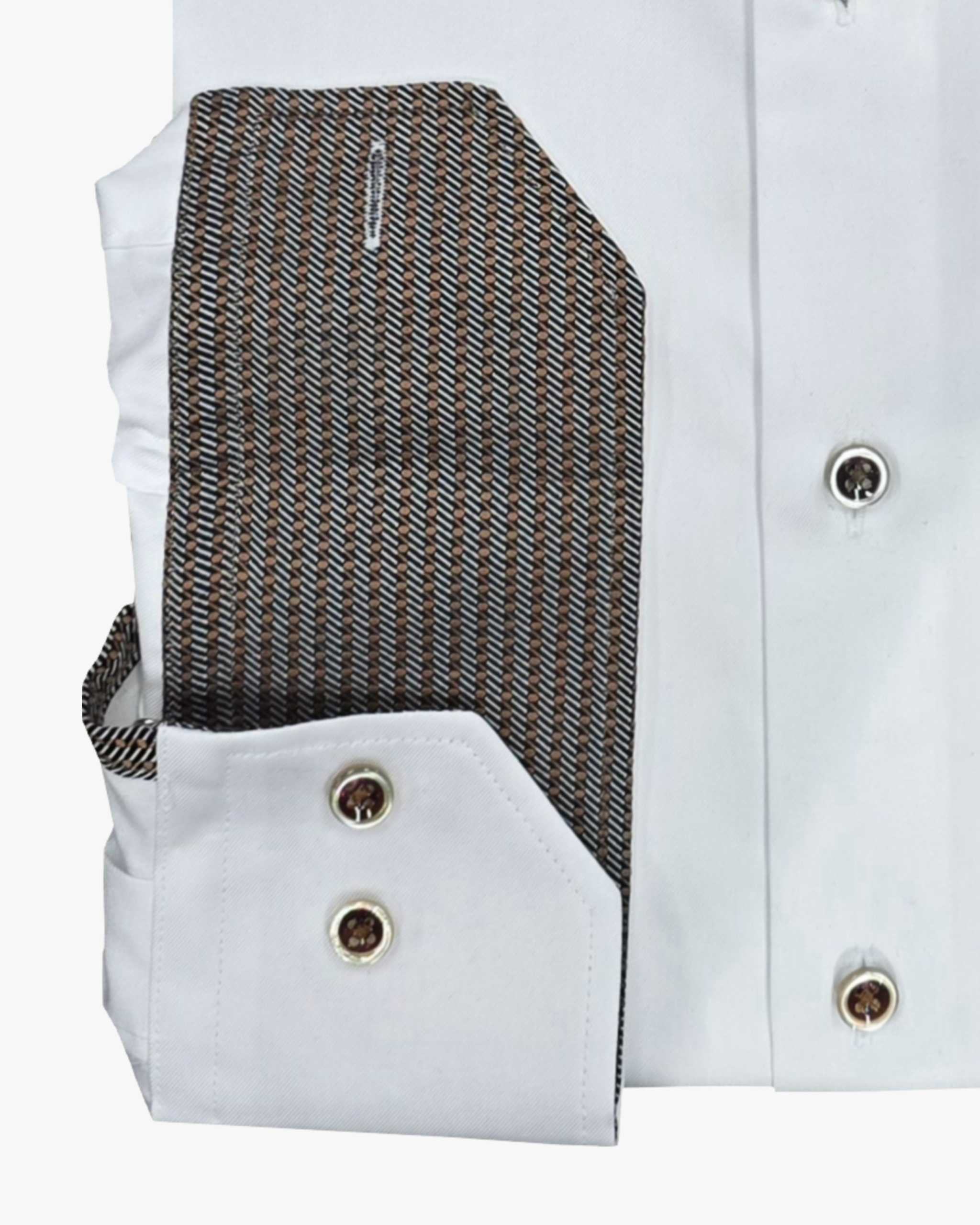 Slimline White Dress Shirt with Geometric Contrast Cuffs