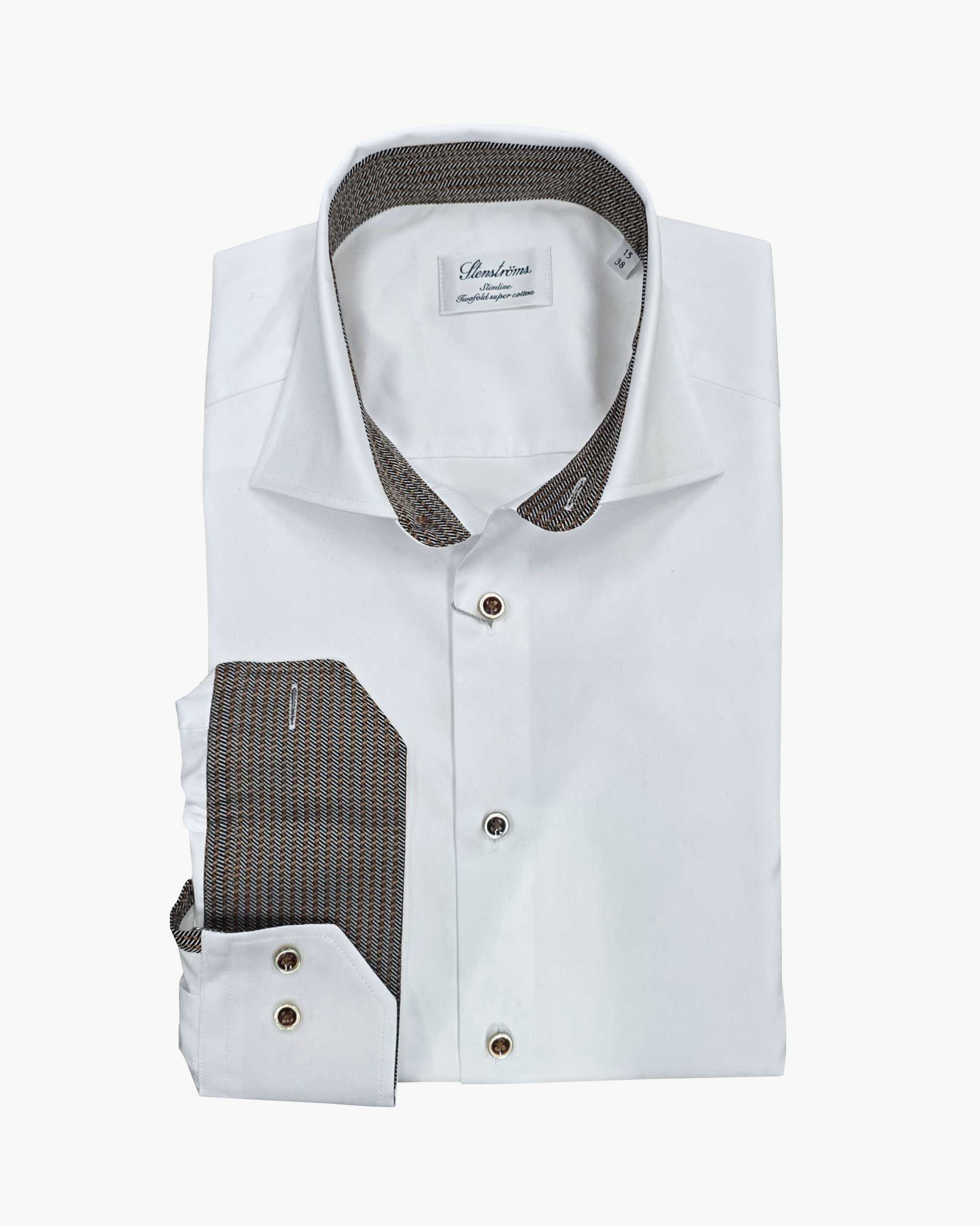 Slimline White Dress Shirt with Geometric Contrast Cuffs