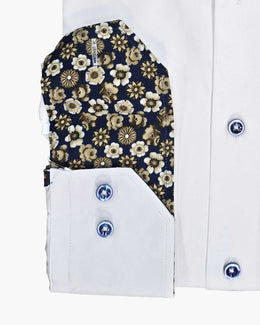 Slimline White Dress Shirt with Floral Contrast Cuffs