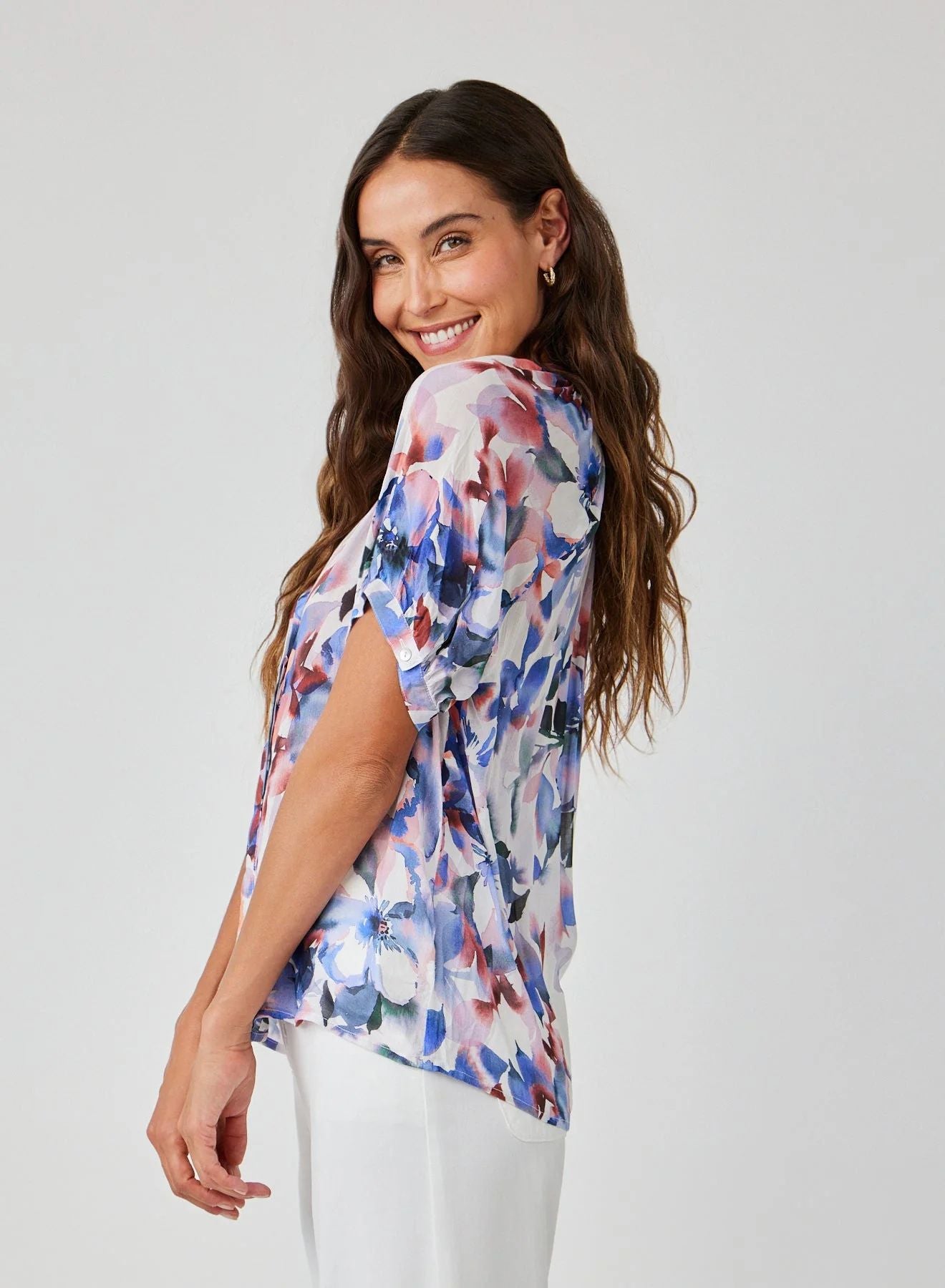 Shirred Raglan Blouse in Magnolia Bloom