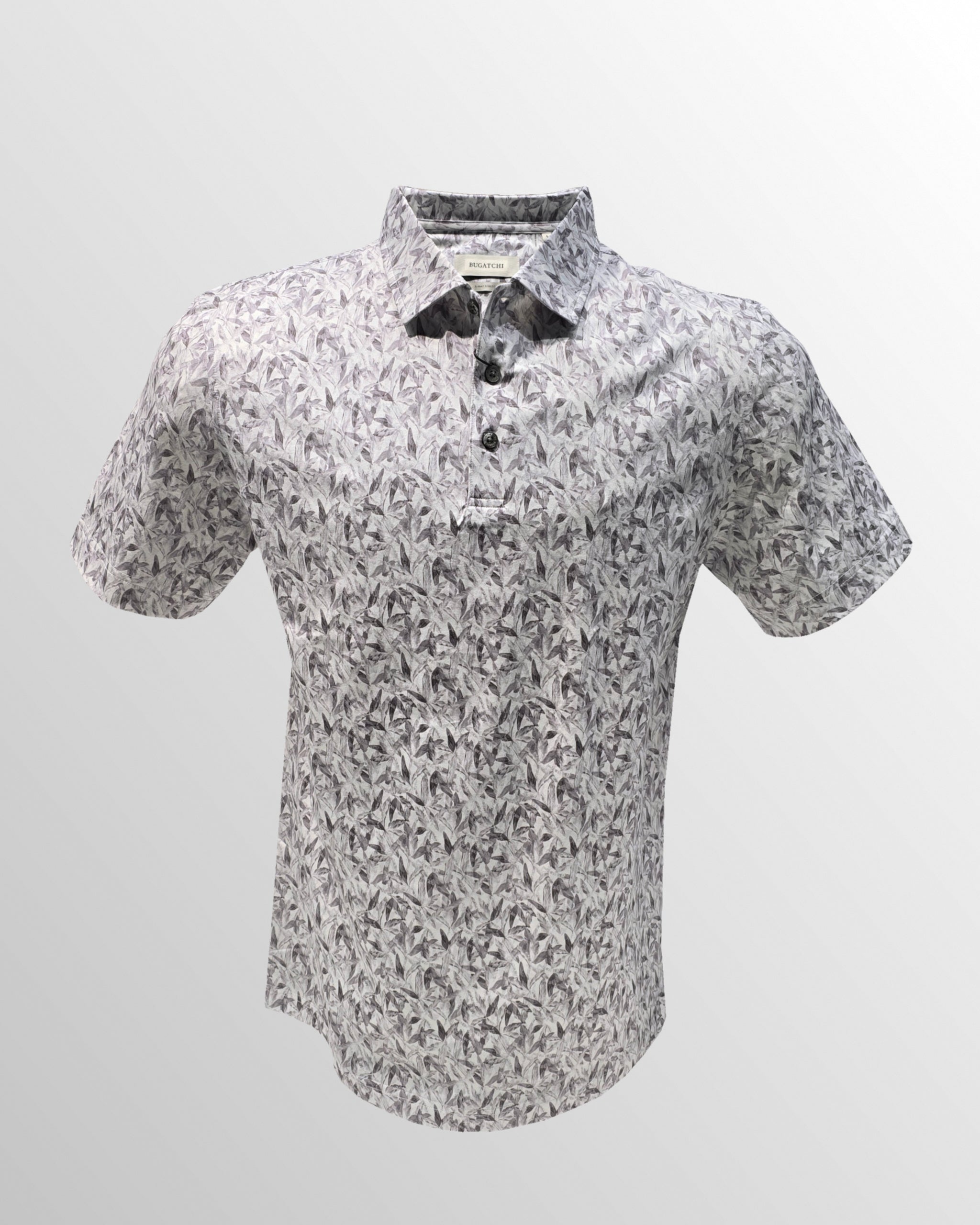 OoohCotton Short Sleeve Polo in Platinum Feather Print