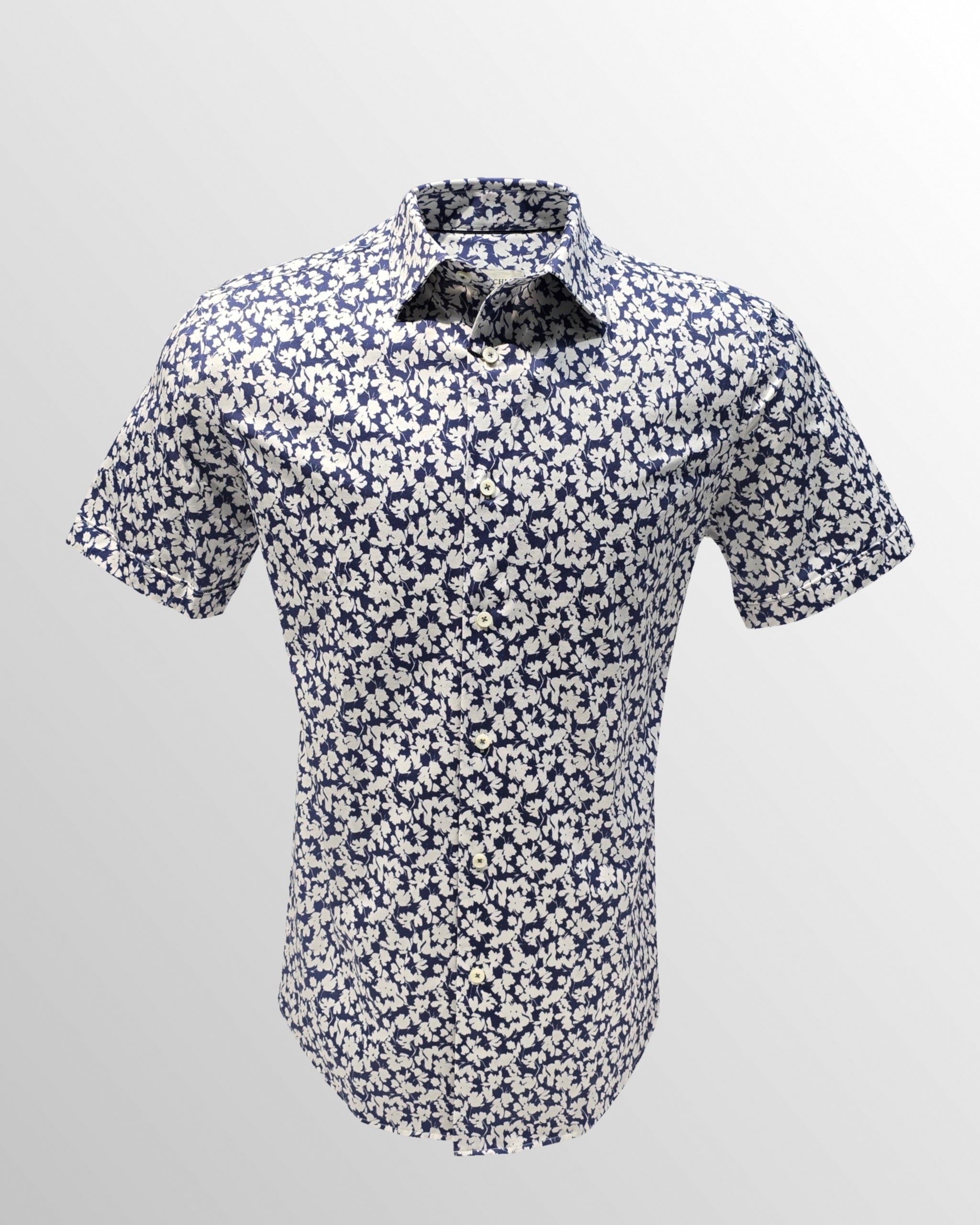 OoohCotton Short Sleeve Casual Shirt in Navy White Floral Print