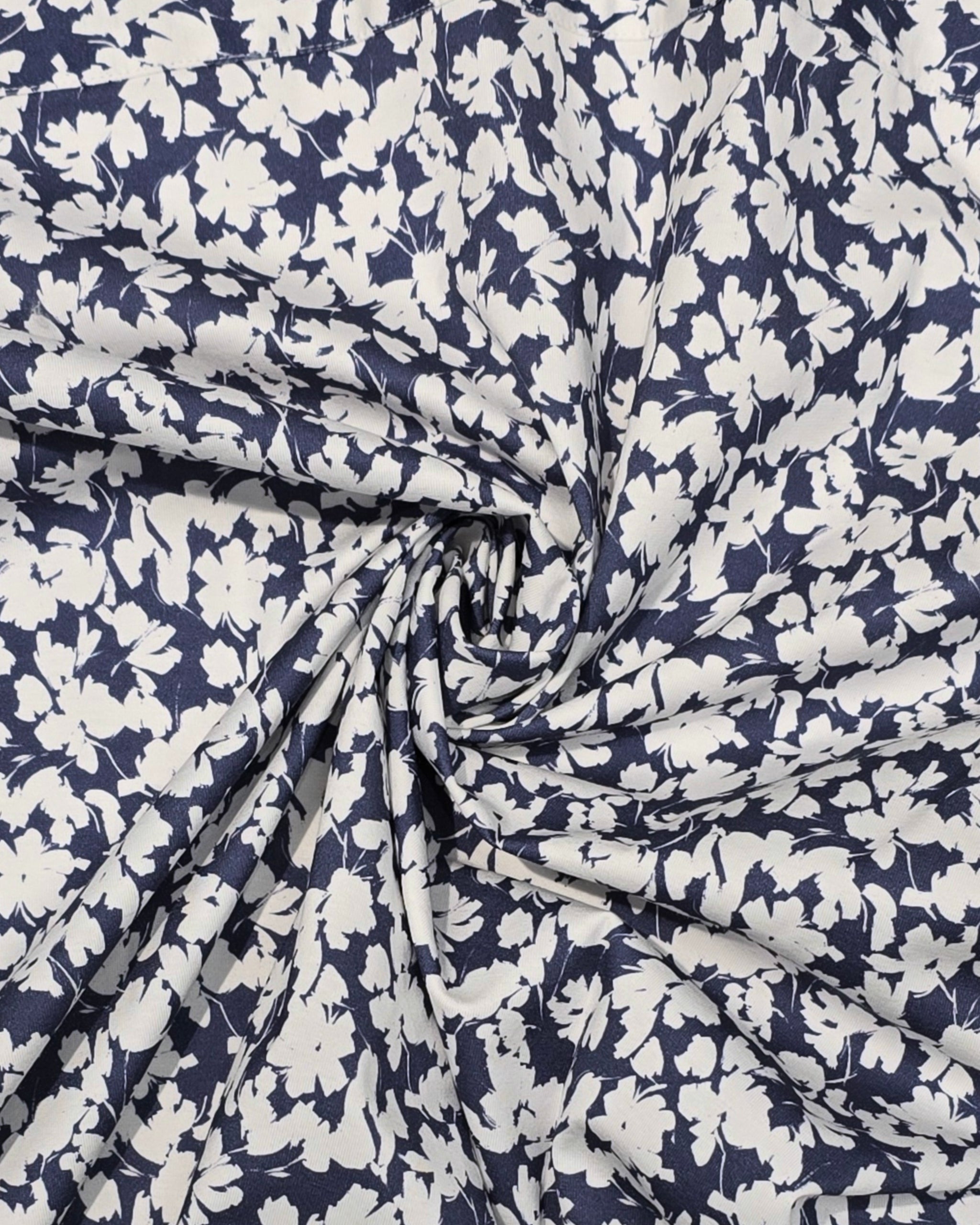 OoohCotton Short Sleeve Casual Shirt in Navy White Floral Print