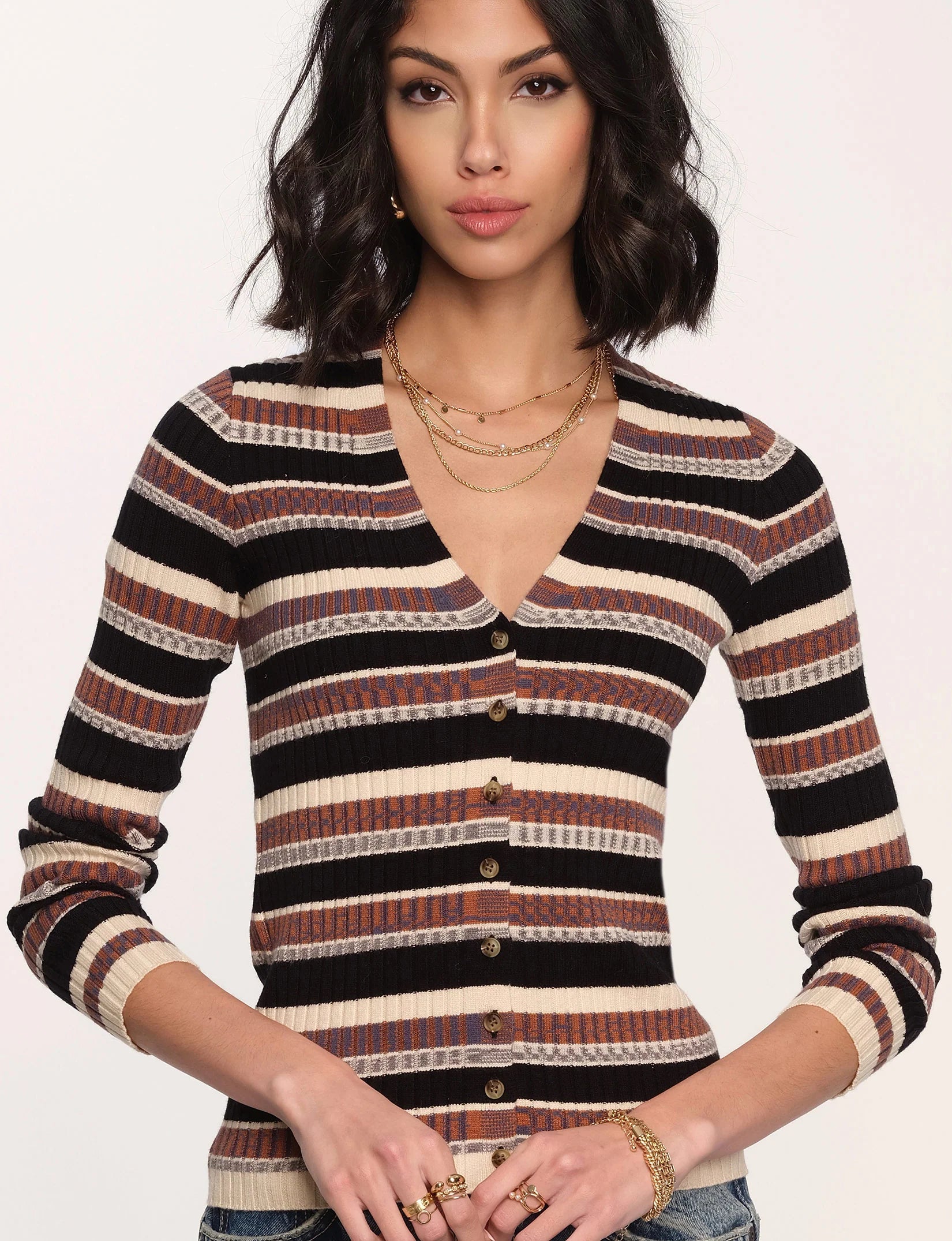 Stevie Cardi in Navy Beige Black Stripe