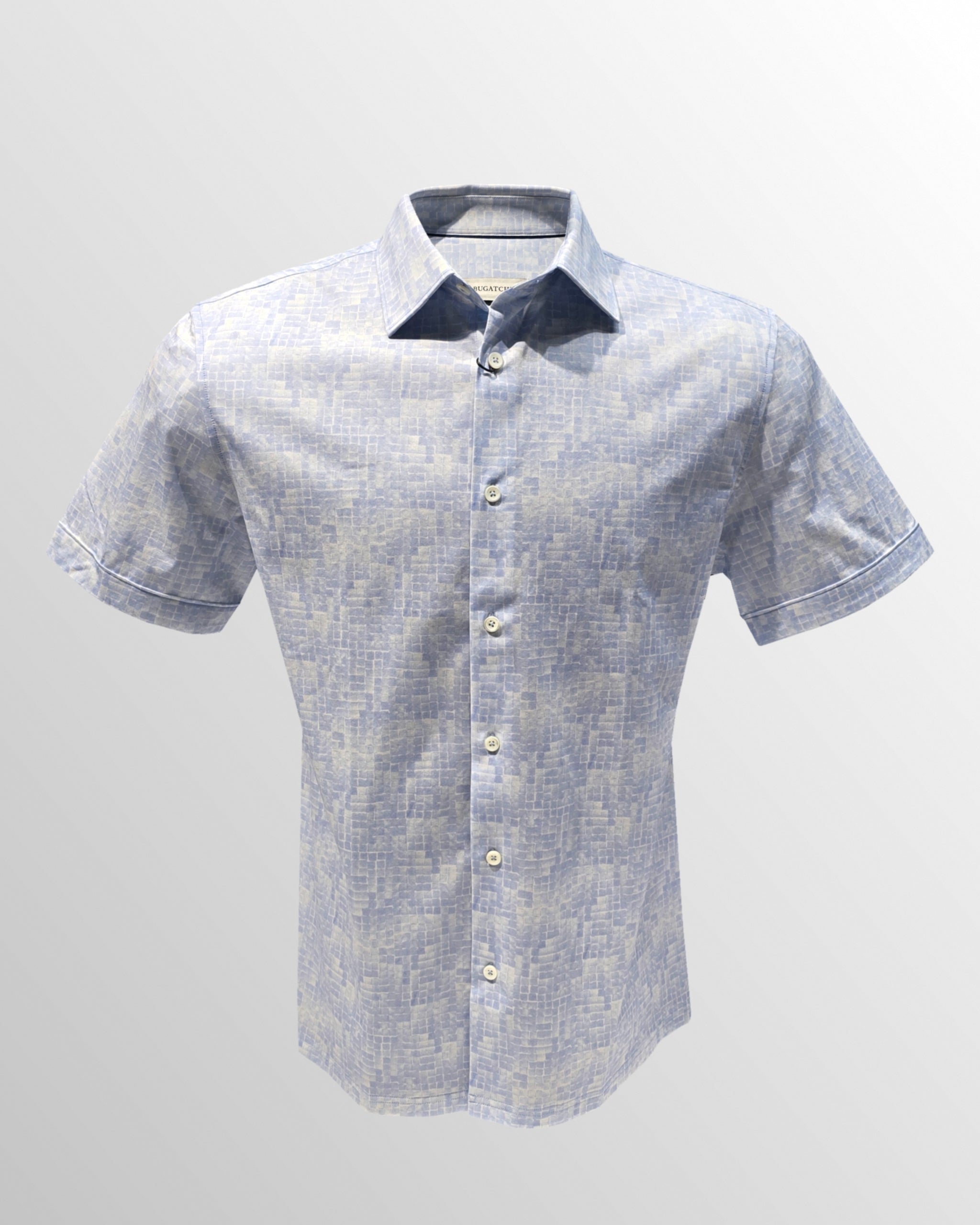 OoohCotton Short Sleeve Casual Shirt in Watercolour Sky Tiles