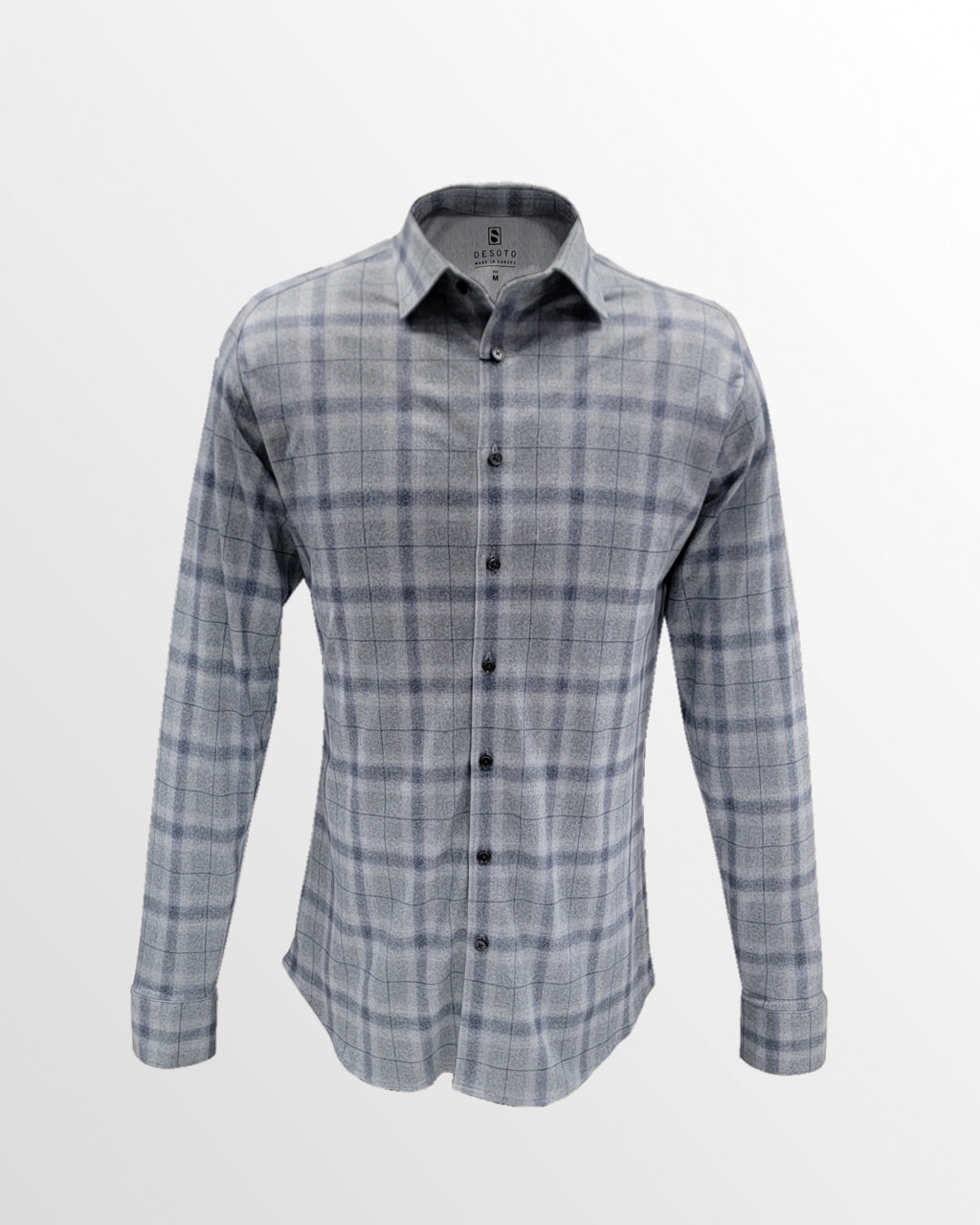 Kent Long Sleeve Jersey Shirt in Grey Plaid