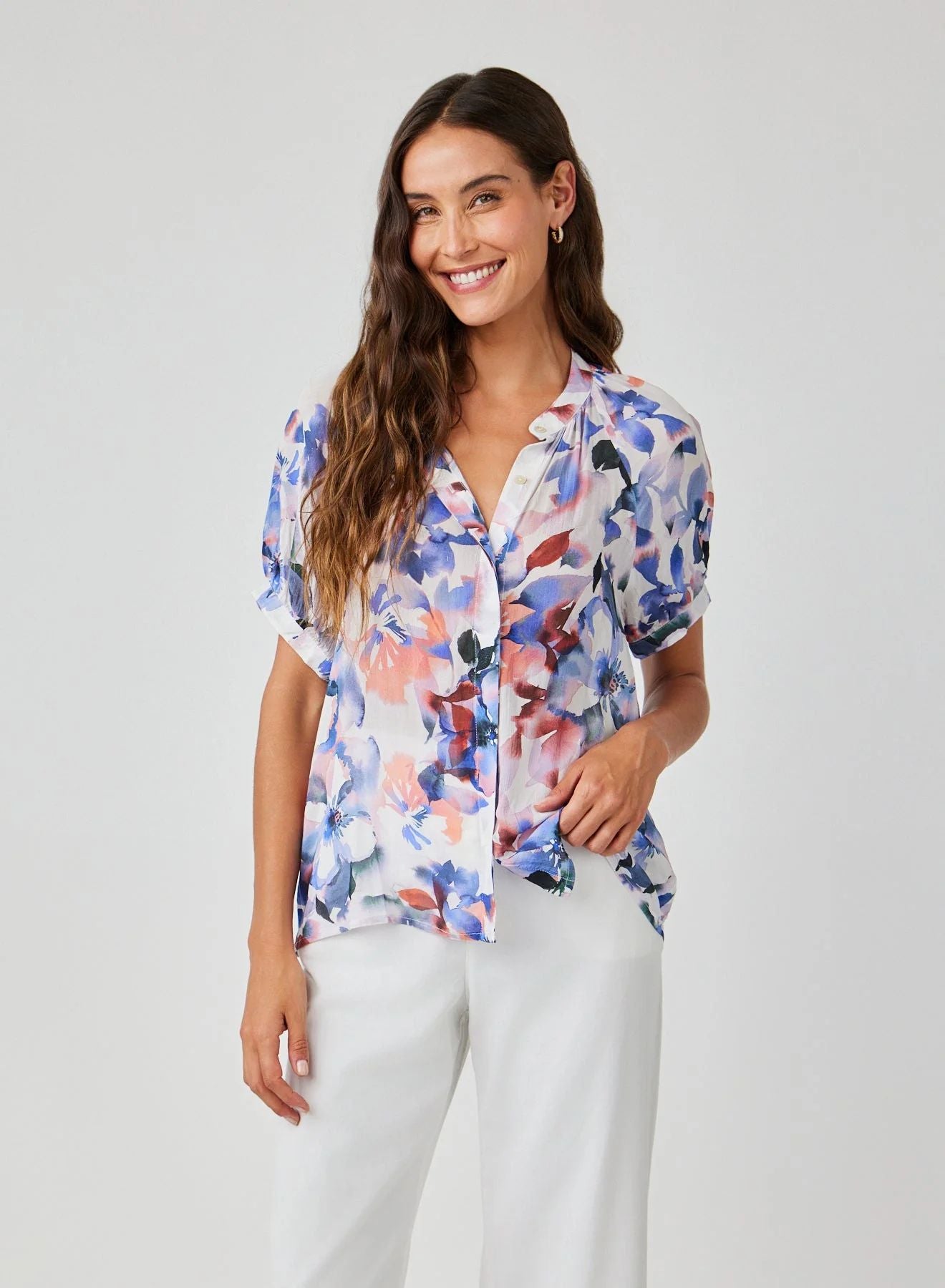 Shirred Raglan Blouse in Magnolia Bloom