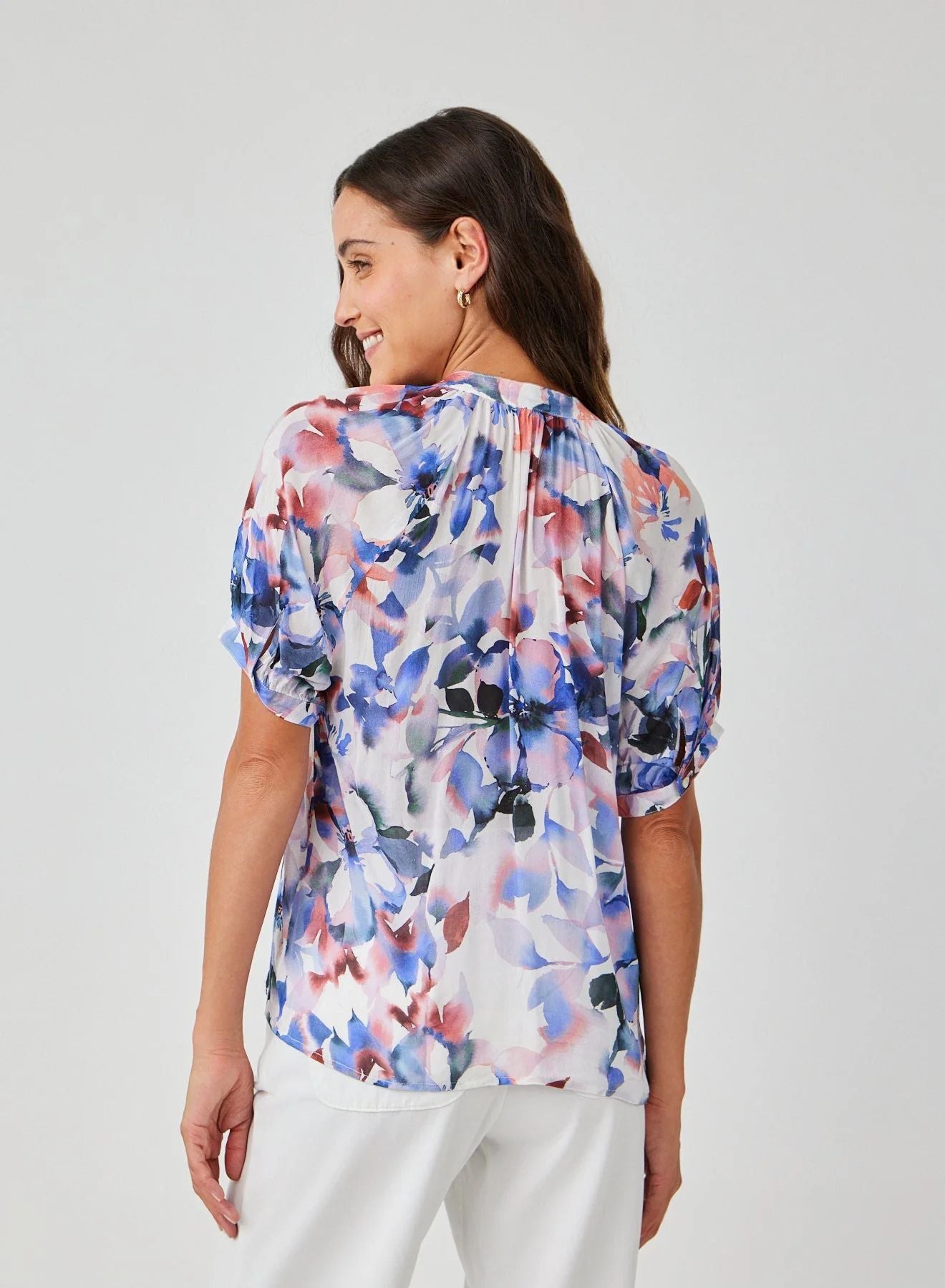 Shirred Raglan Blouse in Magnolia Bloom